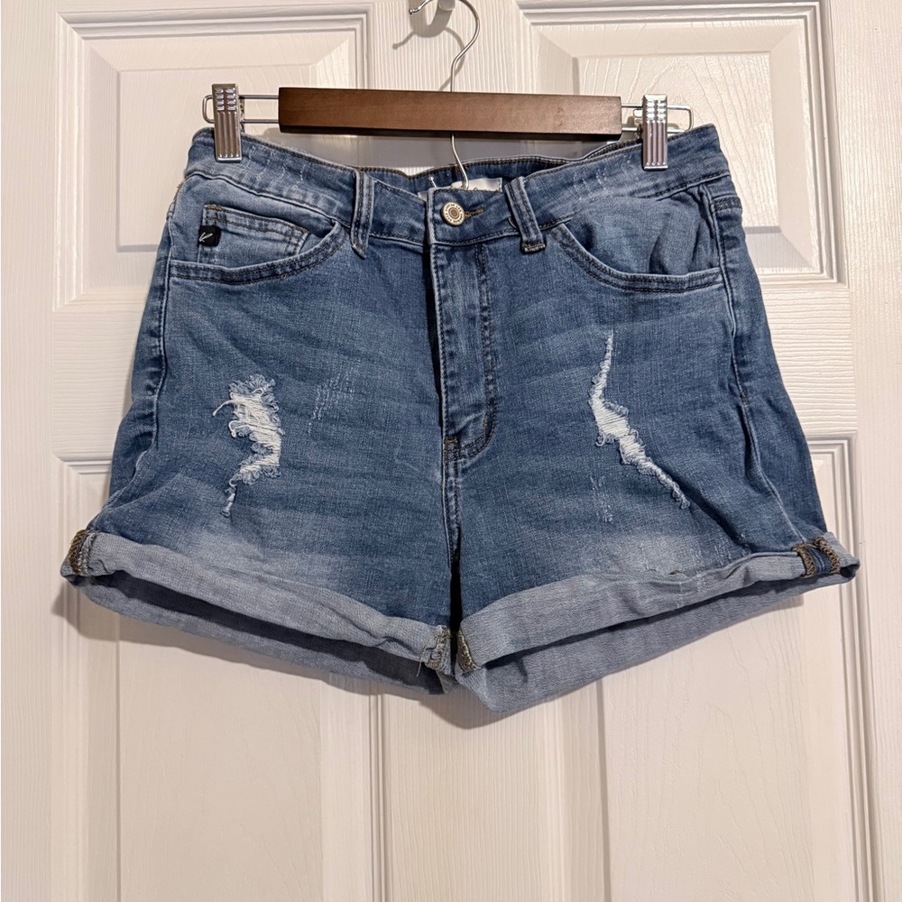 KanCan Distressed Rolled Hem Denim Shorts